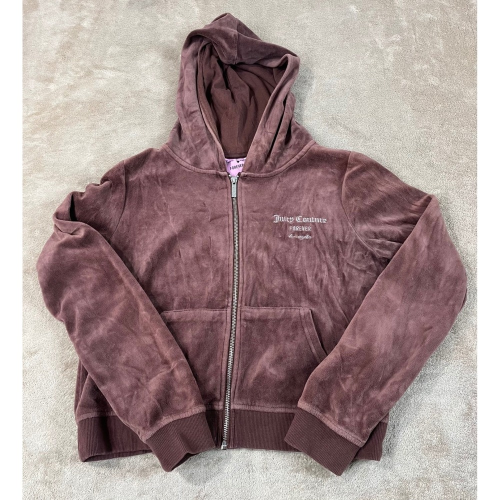 Juicy Couture X Forever 21 Velvet Velour Hoodie Women Large Mauve Dusty Rose EUC